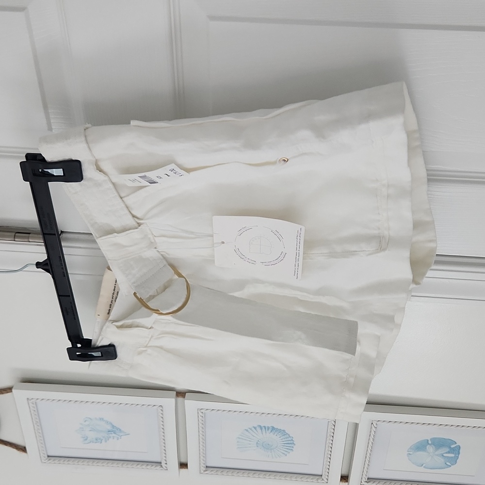DL1961 - Marie Belted High Rise 100% White Linen Shorts, Size S, NWT